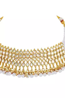 Ethnic Indian Traditional Kundan Pearl Choker Necklace Set for Women 