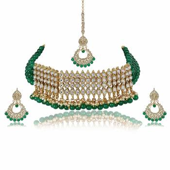 Ethnic Indian Traditional Kundan Pearl Choker Necklace Set for Women  2