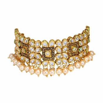 Traditional Kundan & Beads Choker Necklace Jewellery Set for Women  2