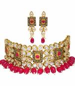Traditional Gold Plated Kundan & Beads Choker Necklace Jewellery Set for Women