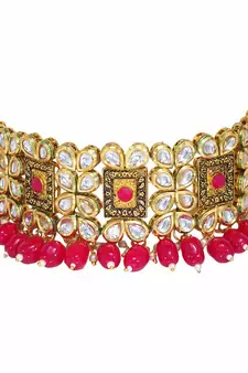 Traditional Gold Plated Kundan & Beads Choker Necklace Jewellery Set for Women 
