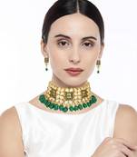 Traditional Gold Plated Kundan & Beads Choker Necklace Jewellery Set for Women 