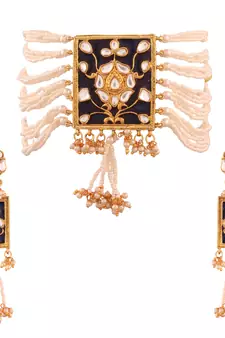 Traditional Padmavati Pearl & Kundan Necklace with Earrings For Women 