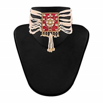 Pearl & Kundan Necklace Choker with Earrings Padmavati Style For Women  2