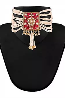 Pearl & Kundan Necklace Choker with Earrings Padmavati Style For Women 
