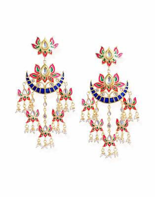 Chandbali Kundan Pearl with Meenakari Dangle Jewellery Earring for Women  2