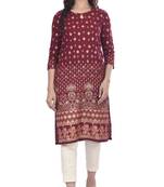 Maroon printed rayon ethnic-kurtis