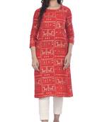 Red printed rayon ethnic-kurtis