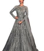 Grey embroidered glass tissue salwar