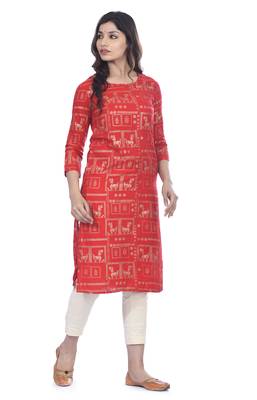 Red printed rayon ethnic-kurtis 2