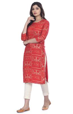 Red printed rayon ethnic-kurtis 4