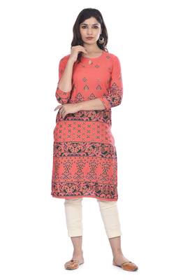 Peach printed rayon ethnic-kurtis 1