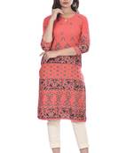 Peach printed rayon ethnic-kurtis