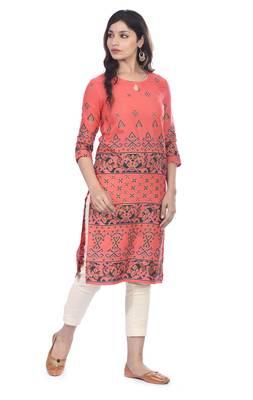 Peach printed rayon ethnic-kurtis 3