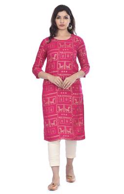 Pink printed rayon ethnic-kurtis 1