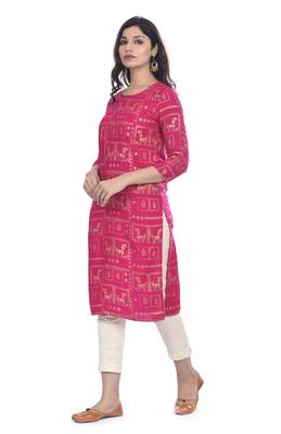 Pink printed rayon ethnic-kurtis 4