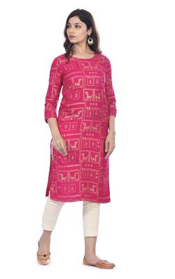 Pink printed rayon ethnic-kurtis 5