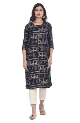 Navy-blue printed rayon ethnic-kurtis 1