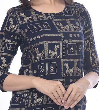 Navy-blue printed rayon ethnic-kurtis 3