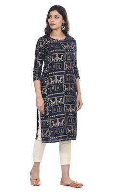 Navy-blue printed rayon ethnic-kurtis 4