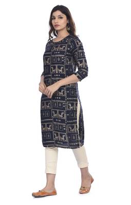Navy-blue printed rayon ethnic-kurtis 5