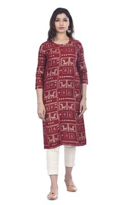 Maroon printed rayon ethnic-kurtis 1