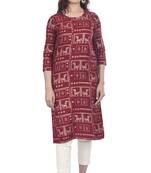 Maroon printed rayon ethnic-kurtis