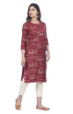 Maroon printed rayon ethnic-kurtis 3