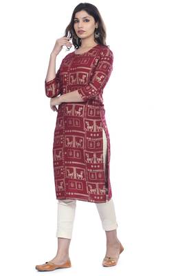 Maroon printed rayon ethnic-kurtis 4