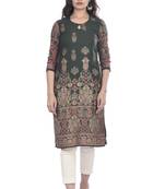 Dark-green printed rayon ethnic-kurtis