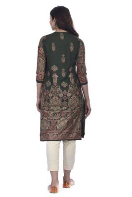 Dark-green printed rayon ethnic-kurtis 2