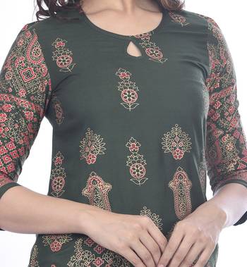 Dark-green printed rayon ethnic-kurtis 3