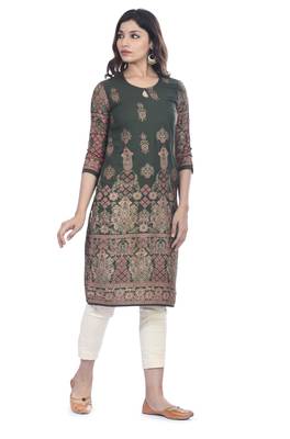 Dark-green printed rayon ethnic-kurtis 4