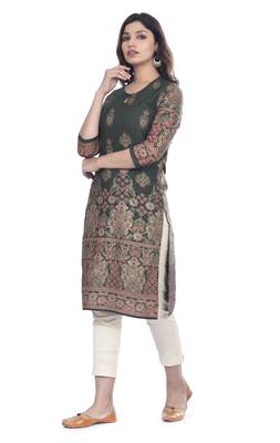 Dark-green printed rayon ethnic-kurtis 5
