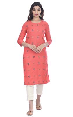 Peach printed rayon ethnic-kurtis 1