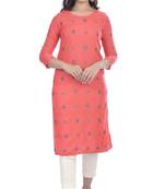 Peach printed rayon ethnic-kurtis