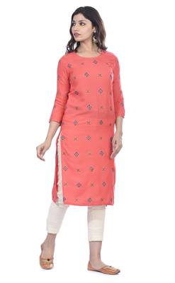 Peach printed rayon ethnic-kurtis 3