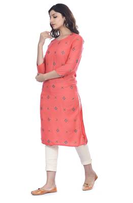 Peach printed rayon ethnic-kurtis 4
