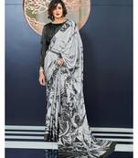 Grey printed Crepe saree with blouse