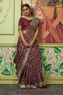 Maroon woven banarasi silk saree with blouse 2