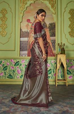 Maroon woven banarasi silk saree with blouse 3