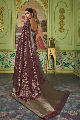 Maroon woven banarasi silk saree with blouse 4