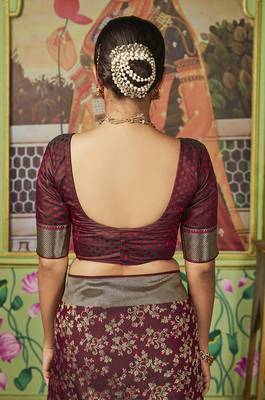 Maroon woven banarasi silk saree with blouse 5
