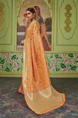 Orange woven banarasi silk saree with blouse 2