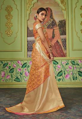 Orange woven banarasi silk saree with blouse 3