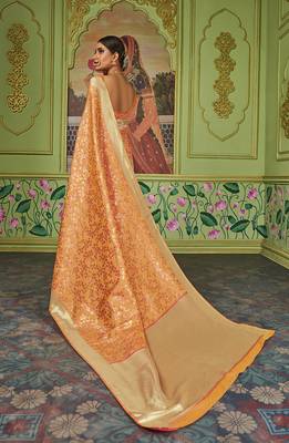 Orange woven banarasi silk saree with blouse 4