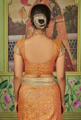 Orange woven banarasi silk saree with blouse 5
