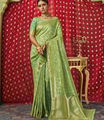   light green woven banarasi silk saree with blouse