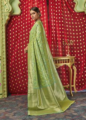   light green woven banarasi silk saree with blouse 2
