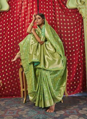   light green woven banarasi silk saree with blouse 3